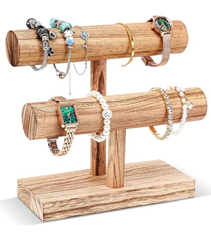 Galenecx 2 Pièces Présentoir à Bijoux en Bois, Presentoir Boucle D'oreille, Porte Bracelet, Porte Bijoux pour Ranger Boucles D'oreilles, Colliers, Bracelets et Bagues