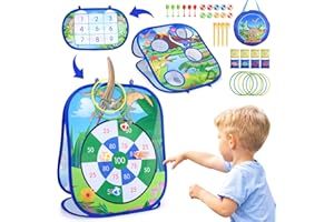 Corrit 5 en 1 Juegos de Lanzar, Juegos de Lanzamiento de Anillos, Conos, Bolsas de Frijoles, Juego de Dardos para Niños con Bolas Adhesivas, Juguetes & Regalos para Niños