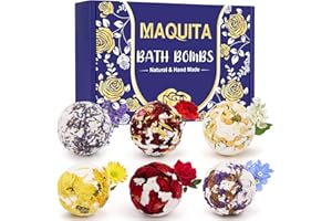 ‎MAQUITA MAQUITA 6 Stück Badebomben Geschenkset mit Blütenblättern，Badekugeln mit ätherischen Bio Luxuriöses Geschenk für Frauen-Ölen für Einen Prickelnden & Entspannenden Spa-Tag