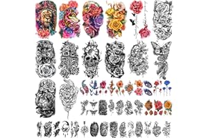 SOOVSY 49 fogli grandi fiori colorati impermeabile tatuaggio temporaneo leone volpe aquila teschio farfalle mezzo braccio spalla tatuaggio adesivi corpo tatuaggi per donne e ragazze