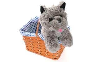 I LOVE FANCY DRESS Accesorio de disfraz de perro Kansas para niña en cesta de mimbre, juguete de peluche gris Terrier, accesorio perfecto para la semana del libro o disfraces musicales (perro con cesta)