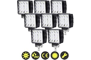 Einfeben - Faros LED rectangulares de trabajo (IP67, resistentes al agua, 12 V, 24 V, 48 W, para camiones, todoterrenos, SUV, ATV, tractores, luces de marcha atrás, 8 unidades)