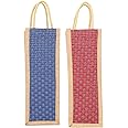 VANYA HANDICRAFT COLLECTION Fabric Jute Modern Water Bottle Bag With Handles (Blue And Red) - Pack Of 2