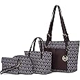 MKF Collection Tote Bag for Women, Shoulder Handbag & Wristlet Pouch Purse Top Handle Vegan Leather 4Pcs Set Pocketbook