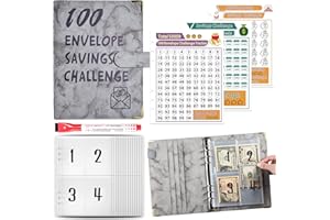 MATHARAGO 100 Envelope Savings Challenge Binder, Money Saving Challenge Binder, 6 Ring A5 Binder, 100 Day Money Saving Challenge for $5,050 Cash Canada (Marble Grey)