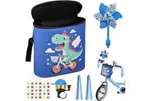 COZCLAM Borsa per manubrio per bambini, per bicicletta, con campanello, volante, stelle filanti e bici per bambini, raggi per biciclette da bambino, scooter, ruote (blu)