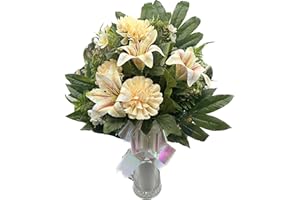 PLUS HOME Ramo para Cementerio de Flores Artificiales de Tela para Todos los Santos Medida + -78cm.ENCARADO Zinnia Lilium SALMÓN