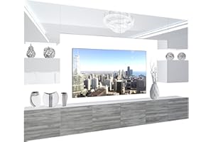 ‎B BELINI GROUP BELINI Wohnwand Vollausstattung Wohnzimmer-Set Moderne Schrankwand mit LED-Beleuchtung Anbauwand TV-Schrank Weiß/Glamourholz