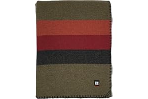 EKTOS 100% Wool Blanket, 90" x 66", Wool Camping Blankets, Hunting Blanket (Olive Blaze Striped, Twin Size)