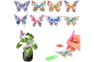 CharySim 8 pièces Diamants Art Papillon Diamant Art Kit Adultes Cristal Art Kit Enfant Personnalisé Diamant Art Jardin Papillons Piquets pour les Amateurs d'Artisanat Femmes Filles （Papillon coloré