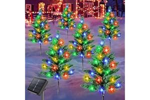 Homeleo Set of 6 Solar Christmas Tree for Outdoor Decorations, 120 LED Small Prelit Christmas Trees, Solar Powered Artificial Xmas Tree with Lights for Outside Pathway Porch Yard Christmas Decorations