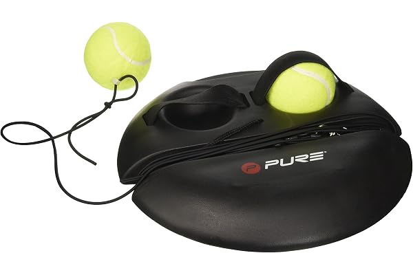 Pure2Improve P2I100180 Accessoire d'entrainement de Tennis, Cordon élastique jusqu'à 15m, INCL. 2 balles de Tennis Mixte Adulte, Noir