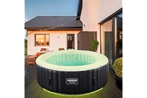 Arebos Whirlpool | automatisch aufblasbar | In & Outdoor | 6 Personen | ⌀ 208 cm | LED Leuchtband | 130 Massagedüsen | 1000 Liter | Inkl. Abdeckung | Bubble Spa & Wellness Massage