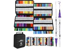 Ohuhu 160 Rotuladores Lettering Rotuladores Doble Punta, Profesionales Punta Fina Acuarelables para Adultos Dibujo, Caligrafía, Lettering, Mandalas, Maui - Bolsa de transporte