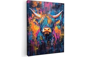 MuchoWow© Canvas Wall Art Work 24"x31" / 60x80 cm House Decoration for Living Room Home Decor Pictures Walls Highlander - Abstract - Colorful