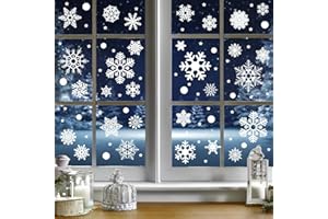 Zindoo Pegatinas Navidad Ventanas Cristal Decoracion Navidad 247 PCS Copos de Nieve Blanco Puro Reutilizar Estampadas por Ambas Caras Pegatinas Navidad Electrostáticas para Ventana Puerta Nevera