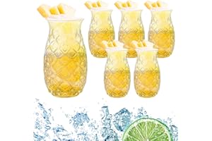 PRITOK Lot de 6 verres à cocktail : 480 ml, verres à ananas, verres à cocktail pour bar, fête, jus de vin, verre à cocktail transparent avec relief ananas pour cocktails