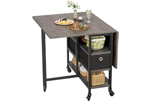 ‎YITAHOME YITAHOME Klappbarer Esstisch, mobiler Klapptisch mit 6 Rollen und Aufbewahrungsschubladen für kleine Räume, Küche, Esszimmer, Graue Eiche und Schwarz