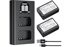 ENEGON 2X NP-FW50 Baterías de Repuesto y Cargador Dual LED USB Inteligente para Sony ZV-E10, Alpha a6100, a6000, a6300, a6400, a6500, a3000, a5000, a5100, NEX 3/5/7 y SLT-A Series