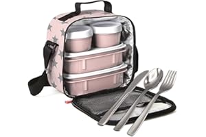 PracticFood - Kit Urban Food Negro Cubiertos - Bolsa térmica Porta Alimentos, Rosa
