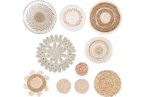 BONJUME Juego de decoración de cesta Boho - Juego de cesta de pared tejida a mano, decoración de pared de macramé de arte rústico para decoración de pared sala de estar, granja, habitación infantil