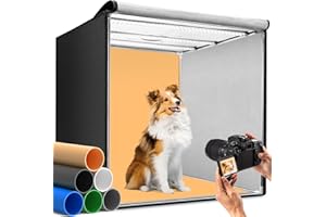 DUCLUS Scatola Fotografica 80x80 cm, Set Fotografico Professionale con 3 Pannelli Luminosi a LED Regolabili e Dimmerazione Continua a 5600K, 6 Fondali in PP per Fotografie di Prodotti su Larga Scala