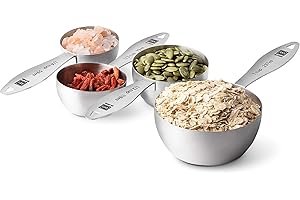 DI ORO LIVING DI ORO® - Lot de tasses et cuillères à mesurer en acier inoxydable - Mesures faciles à lire - Ingrédients secs et liquides - Excellents outils de cuisson - Vont au lave-vaisselle