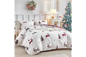 Lekesky King Size Christmas Reindeer Print Duvet Cover Sets - Soft Microfibre Red King Size Bedding Sets with 2 Piece Envelope Pillowcases Christmas Bedding 230x220 cm, Red