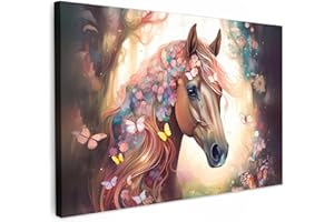 MuchoWow© Impression sur Toile Peinture 60x40 cm Tableau Mural Decoration Salon Reproductions de Tableaux Murale Moderne Cheval - Nature - Fleurs - Papillons - Forêt