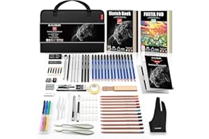 KALOUR 95-Piece Sketching and Drawing Art Set with 3-color Sketch Book and Pastel Paper – Graphite, Charcoal, and Pastel Pencils – Complete Artist Kit for Beginners and Professionals