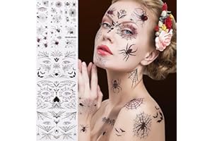 CIKICY Tatouage Maquillage Halloween Pour Visage Fausse AraignéE Stickers, Ephemere Tatouage Halloween Femme Deguisement Accessoires, Faux Toile AraignéE Tatouage Cosplay Vampire Zombie Horreur Autocollant