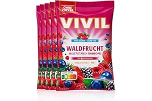 ‎VIVIL VIVIL Waldfrucht mit 8 Vitaminen, 5 Beutel, Multivitaminbonbons mit Waldfruchtgeschmack, zuckerfrei & vegan, 5 x 120g