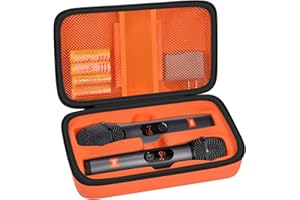 AGAINMORE Cassa microfono wireless compatibile con JBL Wireless Two Microfono System, borsa da viaggio portatile Dual Mic per cantare o karaoke per ricevitore, adattatore, batteria AA nera (solo scatola),