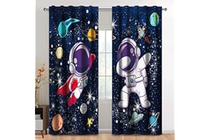 Kzzfqxb Rideaux pour Enfants 107x215cm 2 Panneaux, Motif astronautes et explorateurs de l'espace, décoration de fenêtre Fantaisie pour Chambre d'enfant, garçon ou Fille, Salon