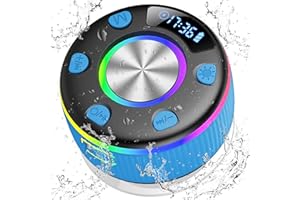 PRSCFUM Enceinte Douche Bluetooth 5.3, Enceinte Etanche IP7, Haut-Parleur avec Appel, Ventouse Puissante, LED Lumière, 360° Stéréo Enceinte sans Fil, 8H Speaker, Bleu
