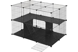 EUGAD Wybieg dla świnek morskich, klatka dla królików, chomików, wybieg dla kotów, klatka dla małych zwierząt, z płytami podłogowymi, odstęp między prętami 1,5 cm, kolor czarny, 105 x 70 x 70 cm