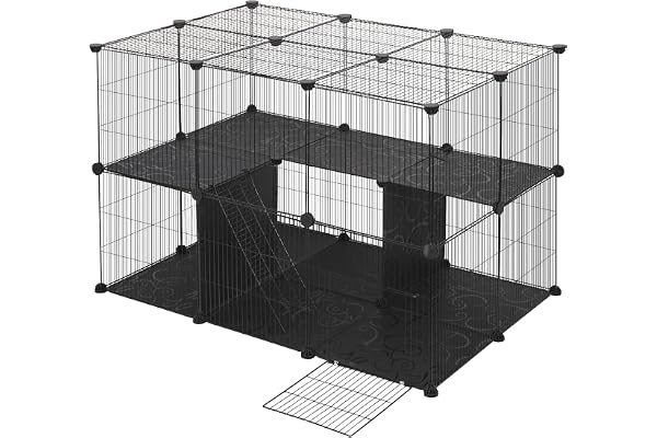 EUGAD Enclos Lapin, Parc Enclos pour Petits Animaux, Enclo Modulable avec Rampe, Structure 2 Niveaux Cage Lapin Intérieur pour Cochons d'Inde,Lapins,Chien,Chiot