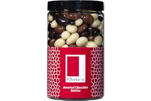 Rita Farhi Milk, Dark and White Chocolate Covered Raisins in a Gift Jar | Vegetarian and Chocolate Gift, Luxury Christmas Chocolate Gift - Chocolate Coated Fruit - 350 g - Palm Oil Free Recipe