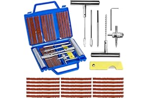 CREACLOUD 27PCS Kit Repara Pinchazos para Coche/Moto/Caravana, Kit antipinchazos neumático, Arreglar pinchazos en 3 Minutos, Mechas + Accesorios completos, Compacto para Maletero, Fácil Uso sin Experiencia