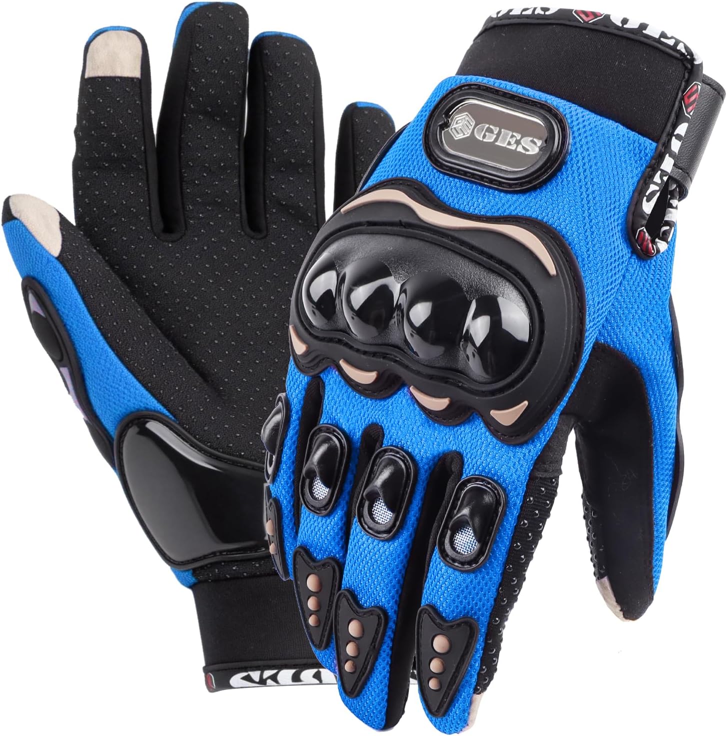 GES Motorcycle Riding Gloves for Men, All-Weather Full Finger Touch Screen Gloves, Breathable Water Resistant Motocross Racing Gloves for ATV, Dirt Bike, Scooter