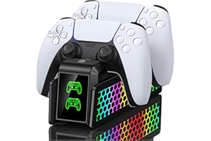 COOGAMEFLY PS5 Controller Ladestation, PS5 Zubehör Ladestation für Dualsense Controllers, 3 Std Schnelllade Charging Station für Playstation 5, Playstation 5 Ladestations Controller mit RGB Lichteffekte