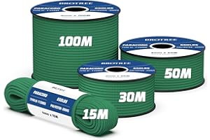 Brotree 550 Paracord 4mm 30m Cuerda Paracaidas 100% Poliéster Tipo III 7 Hebras para Al Aire Libre, Exterior, Supervivencia - Verde Kelly