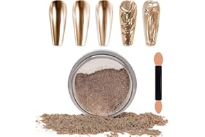 Laza Chrom Nagel Pulver Spiegel Effekt Metallischer Staub Holographischer Glitter Glasierte Maniküre Dekoration Reflektierendes Pigment für DIY Gel Polish Nail Art, Harz Handwerk mit Champagner Gold