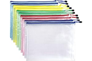 BIHIYII A4 Zip Wallets 10Pcs, Mesh Zip Bags, Plastic Wallets A4 Zip Folders, Storage Zip Lock Bags Document File Folders Puzzle Bag for Stationary Office Supplies, Cosmetics, Travel Accessories