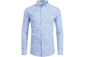 PARKLEES Men's Slim Fit Long Sleeve Smart Casual Button Down Oxford Shirts