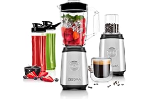 ZEEGMA Vitamine Batidora Multifunción 4 en 1 1050 W (350W potencia nominal) con Jarra 1 L, Safe Lock, Molinillo de Café, Cuch