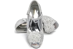 ELSA & ANNA Zapatos de princesa niña - Zapatos de fantasía con brillos y cristales - 3 cm tacón - Para fiestas, cumpleaños y cosplay - Tacones niña princesa (BLU23)