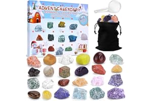 Meetory Calendario dell'avvento 2025 in cristallo, per bambini, collezione di pietre preziose, calendario dell'avvento per 24 giorni, conto alla rovescia di Natale, con 24 gemme vere, Rosso