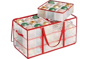 SONGMICS Large Christmas Decoration Storage Box, 10.2 cm 54 Slots, Plastic Christmas Bauble Storage Box with Lid, Dual Zippers, 6 Trays, Side Handles, Cherry Red RFB030T01