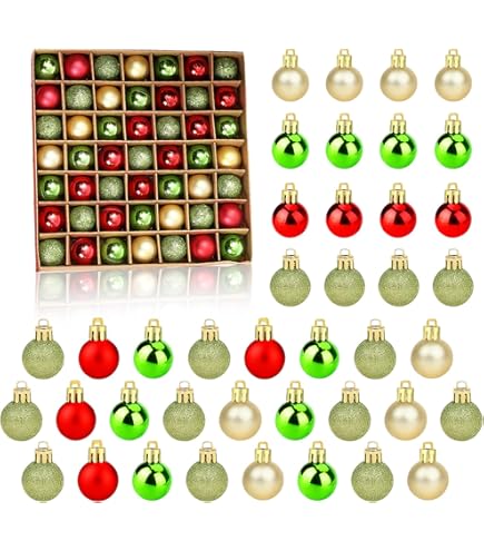 Lot De 48 Mini Boules De Noël 2 Cm - Multicolores Avec Cordon Doré - Déco Sapin, Couronne, DIY Et Cadeaux